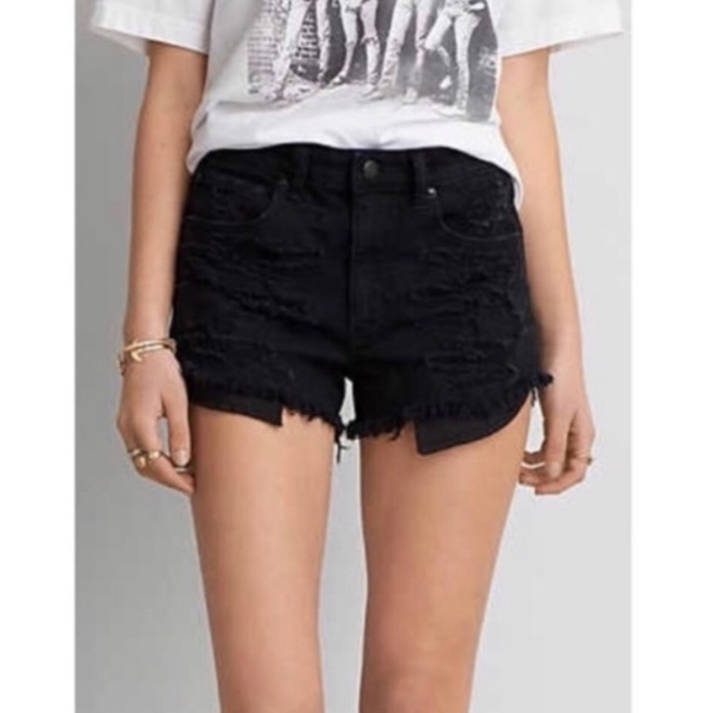 American Eagle High Rise Distressed Black Shorts 4